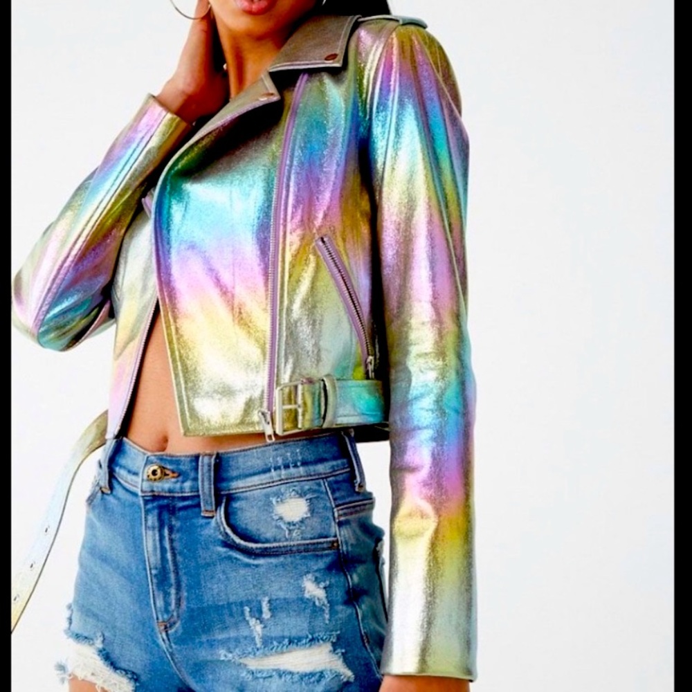 NWT Multichrome Holographic Leather Jacket